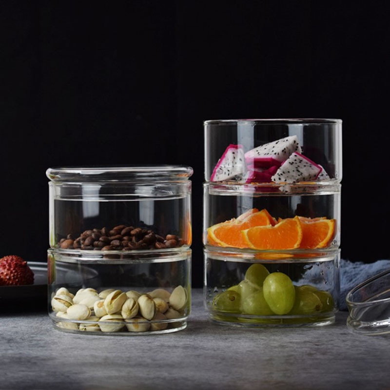 Creative Glass Salad Bowl Crisper Fruit and Vegetable Salad with Lid Overlapping Lunch Box Glassware Dessert Box