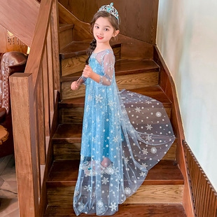 Elsa Princess Dress Girls Dress Summer 2025 New Style Children's Mesh Dress Baby Birthday Dress Dress